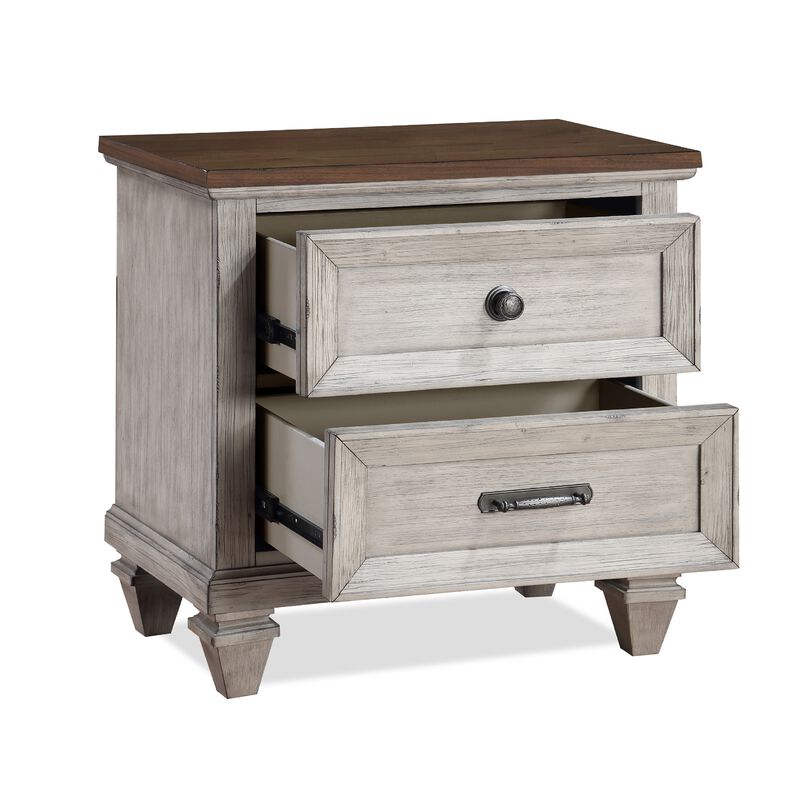 Nightstand with 2 Drawers and USB Port, Cream and Brown-Benzara image number 4