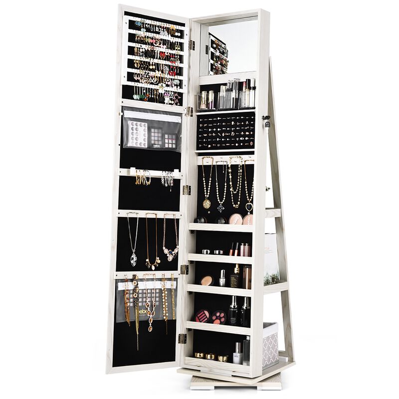 360&deg; Rotatable 2-in-1 Lockable Jewelry Cabinet with Full-Length Mirror