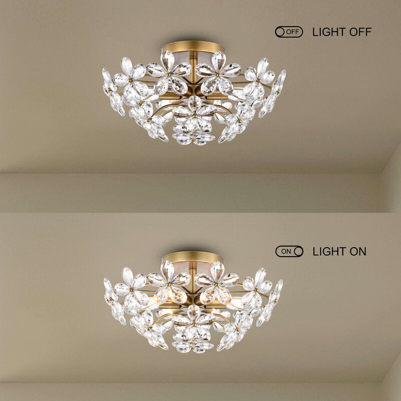 Coral 6-Light Brushed Brass Finish Crystal Glass Flower Flush Mount image number 4