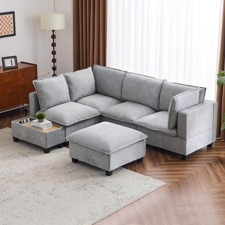 Merax Modular Chenille Sofa Couch with 1 Coffee Table
