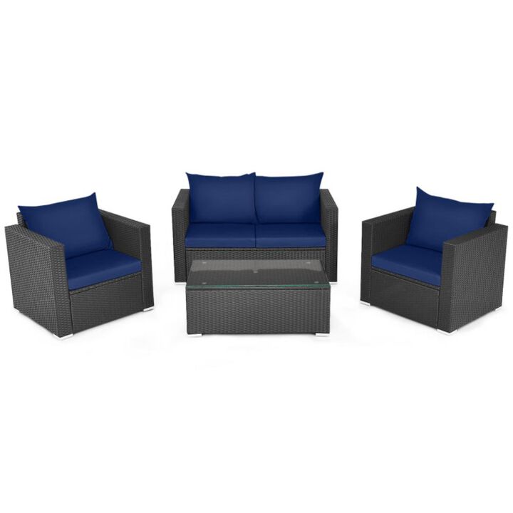 Hivvago 4 Pieces Patio Rattan Conversation Set with Padded Cushions