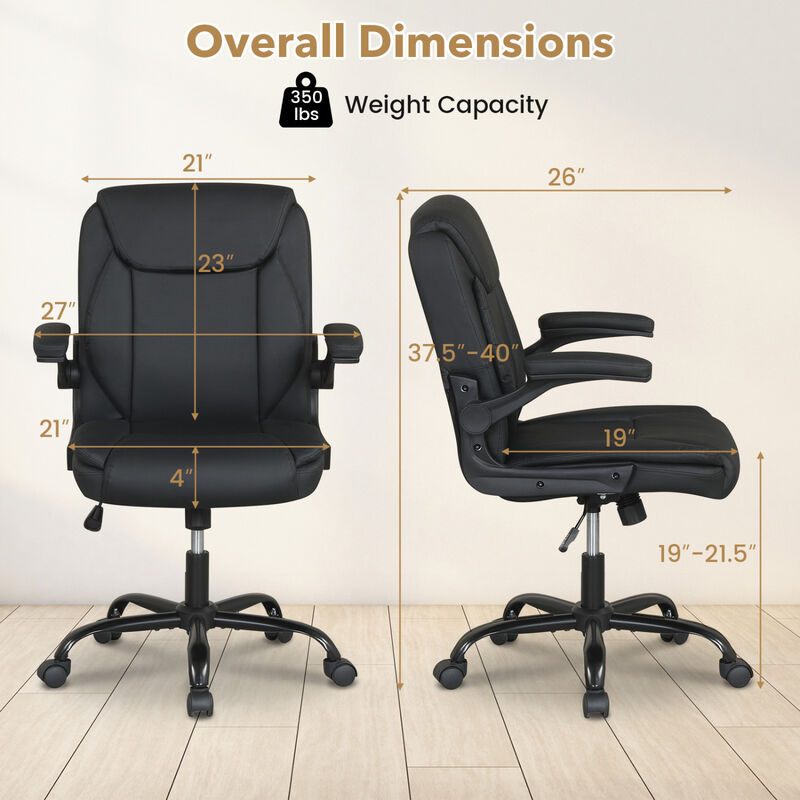 Leather Office Desk Chair with Flip-Up Armrests and Adjustable Rocking Back image number 2