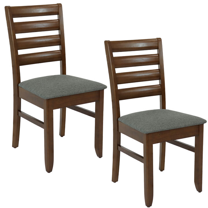 Sunnydaze Wooden Ladder-Back Dining Chair with Cushion - Walnut - Set of 2