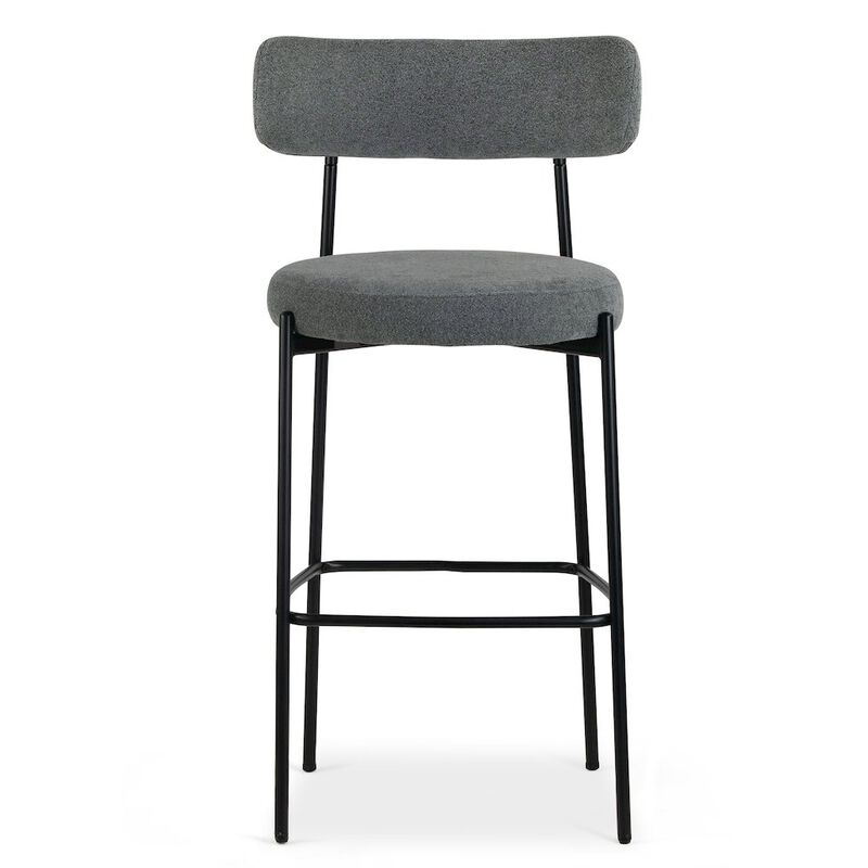 Glamour Home Set of 2 Awen Gray Boucle Bar Stool with Black Legs
