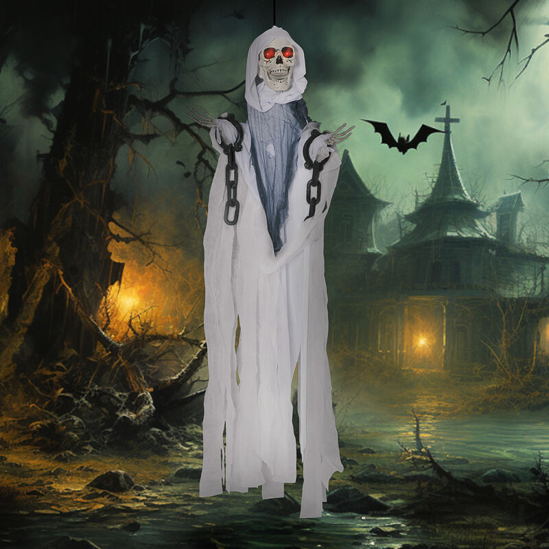 60" Outdoor Halloween Decorations Hanging Grim Reaper, Life Size Animated Prop
