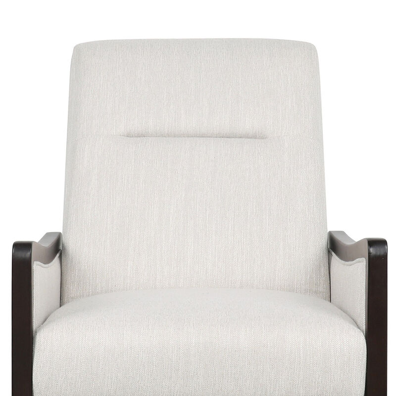 Reina Recliner Chair with Push-Back, Brown Birch Wood, Beige Fabric - Benzara