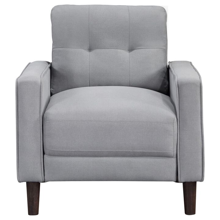 Bow 32 Inch Accent Chair, Grid Tufted, Track Arms, Self Welt Trim, Gray