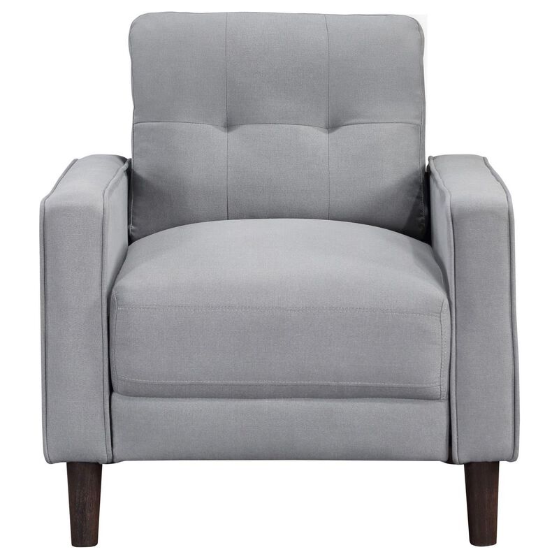 Bow 32 Inch Accent Chair, Grid Tufted, Track Arms, Self Welt Trim, Gray