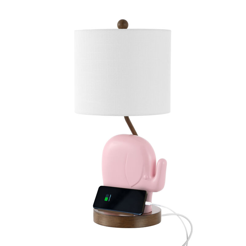 Ellie 20.25" Bohemian Designer Iron/Resin Elephant LED Kids' Table Lamp with Phone Stand and USB Charging Port