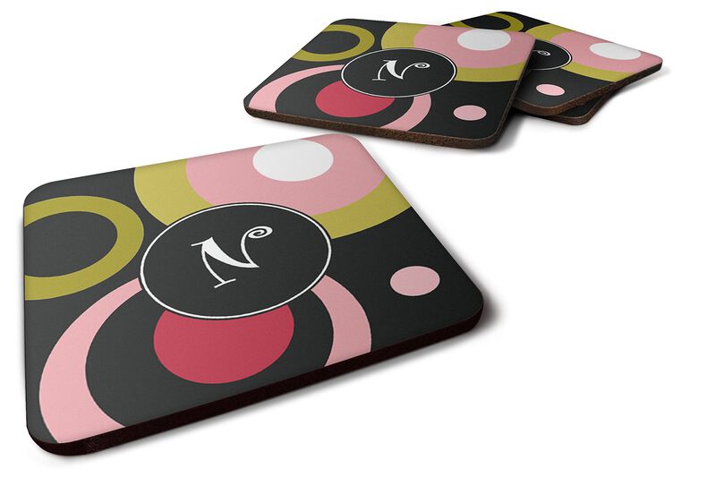 Caroline's Treasures AM1001-NFC Monogram-Retro in Black Foam Coasters (Set of 4), 3.5 H x 3.5 W, Multicolor