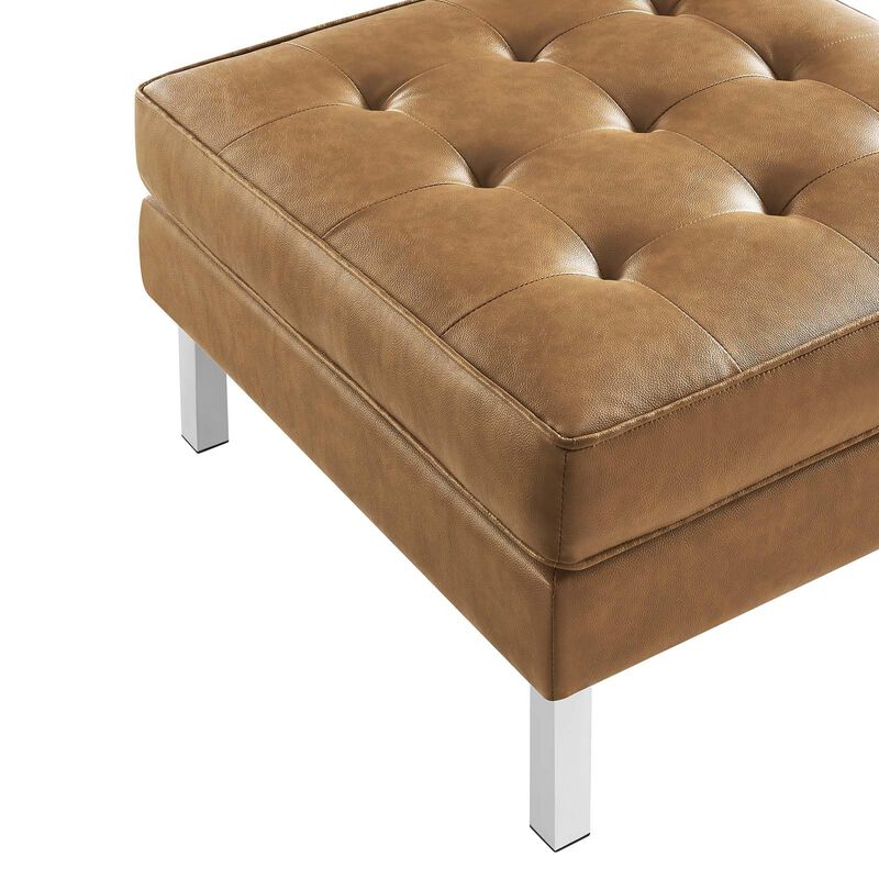 Modway Loft Tufted Button Faux Leather Upholstered Square Ottoman in Silver Tan image number 4