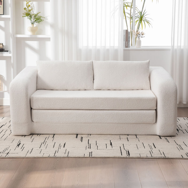 GOODSILO 2-in-1 Pull Out Foldable Loveseat Sofa Bed with Armrest & Backrest Pillows image number 5