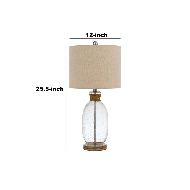 Table Lamp with Bubble Glass Body and Rope Accent, Beige - Benzara