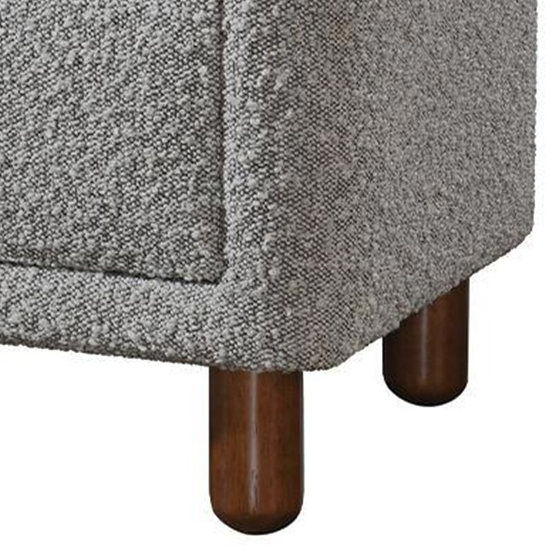 Lyno 20 Inch Nightstand, 2 Drawers, Brown Legs, Gray Boucle Upholstery - Benzara