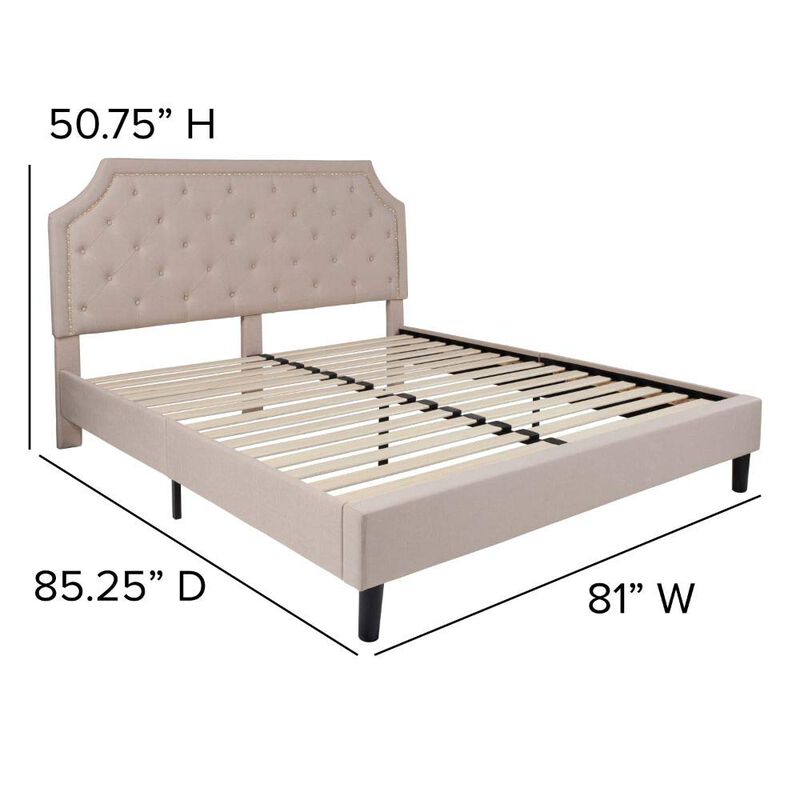 Flash Furniture Brighton King Size Tufted Upholstered Platform Bed in Beige Fabric