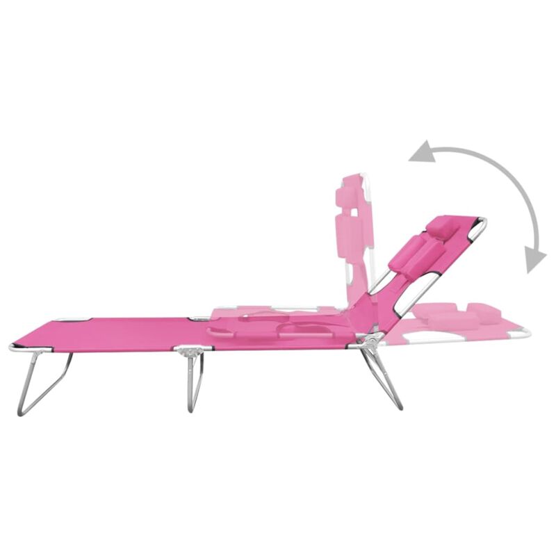 vidaXL Folding Sun Lounger with Head Cushion - Modern Style, Powder-Coated Steel, Adjustable Backrest, Portable and Storage-Friendly - Magento Pink