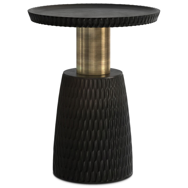 Breanna 16 inch Wide Solid Mango/Metal Contemporary End Table in Black/Gold