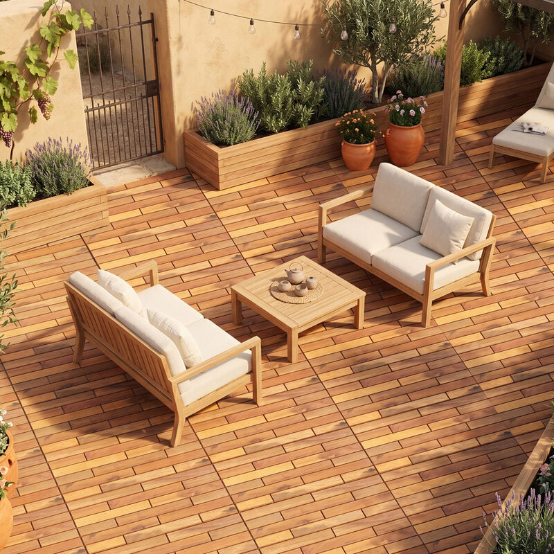 36 Pack Acacia Wood Deck Tiles with Interlocking Design for Balcony and Patio-Natural image number 1