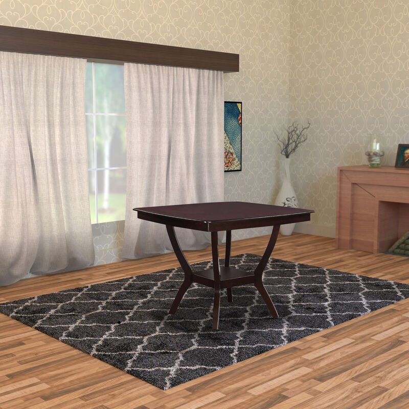 Square Shaped Wooden Counter Height Table With Bottom Shelf Brown