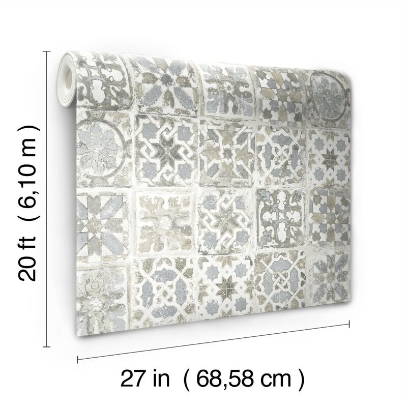 Ecaustic Tile Grey Peel & Stick Wallpaper (Double Roll) image number 8