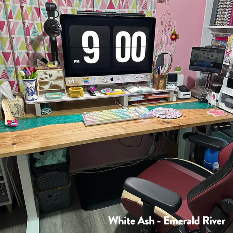 Desky Dual Resin Hardwood Sit Stand Desk image number 2