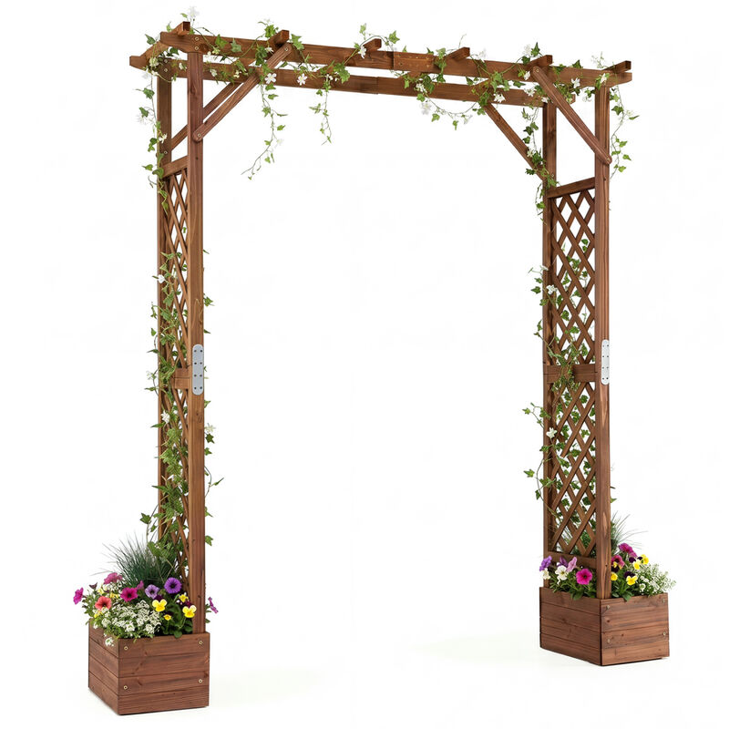 87 Inch Tall Wooden Garden Arbor with Hanging Roof and Planter Boxes image number 5