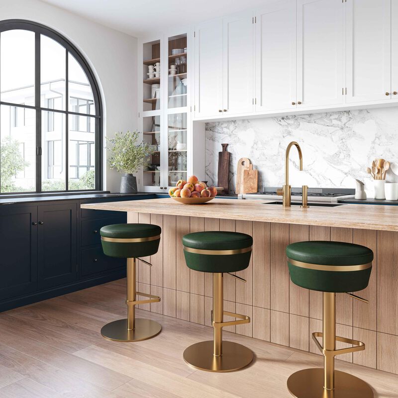 Astro White Performance Vegan Leather and Gold Adjustable Stool