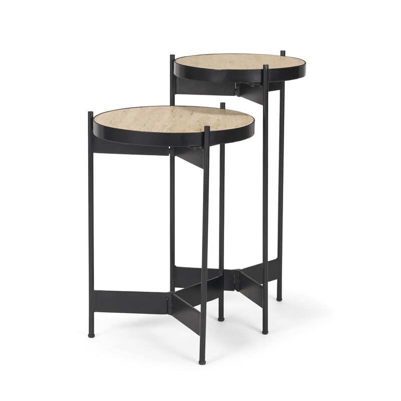 HomeRoots Set of Two Brown And Black Marble And Metal Nested Tables image number 0