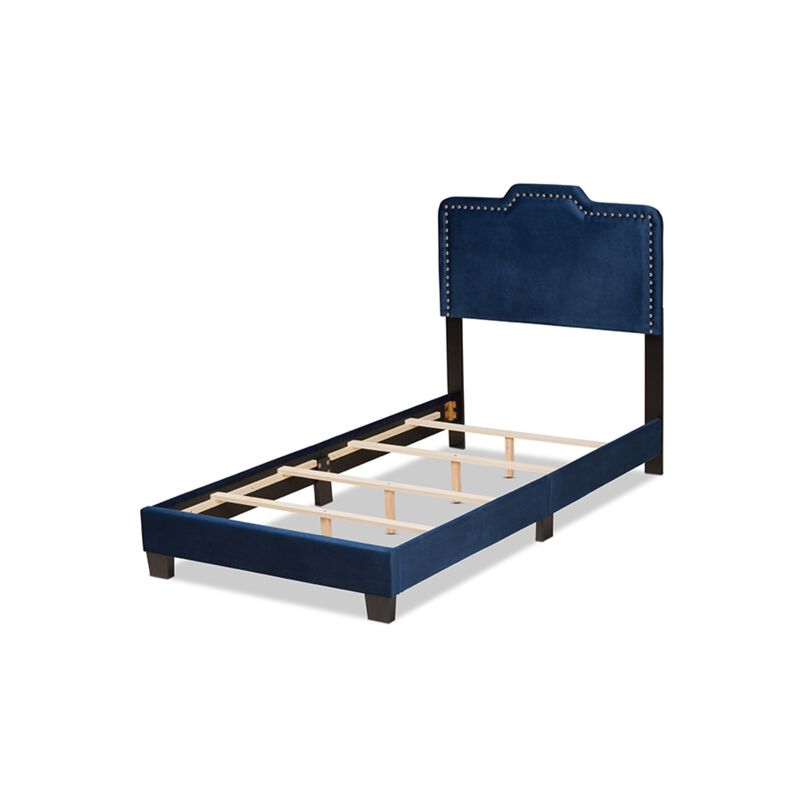 Baxton Studio Benjen Modern and Contemporary Glam Navy Blue Velvet Fabric Upholstered Twin Size Panel Bed