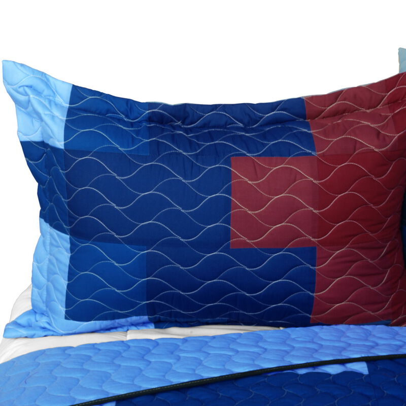 Vermicelli Quilted Patchwork Quilt Set 3-Piece with Matching Shams image number 2