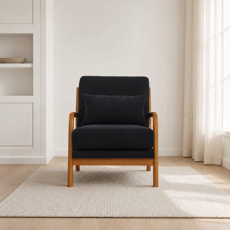 GOODSILO Mid-Century Modern Wooden Lounge Chair with Nubby Upholstery, High-Density Foam Cushion for Home and Office Use image number 2