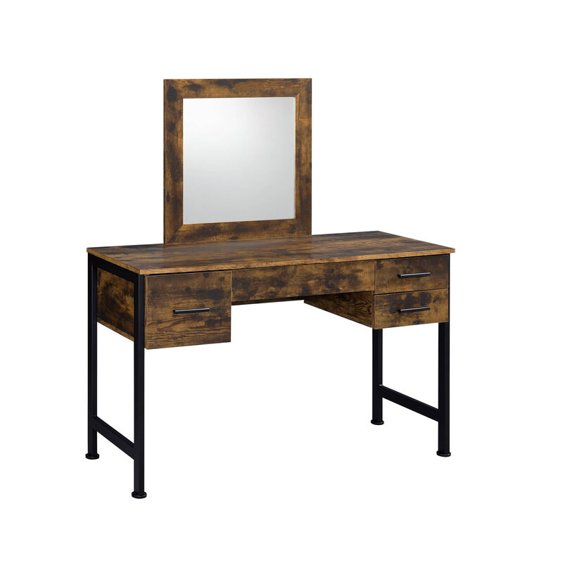 HomeRoots 47" Black Mirrored Vanity Table with Mirror With Four Drawers image number 2