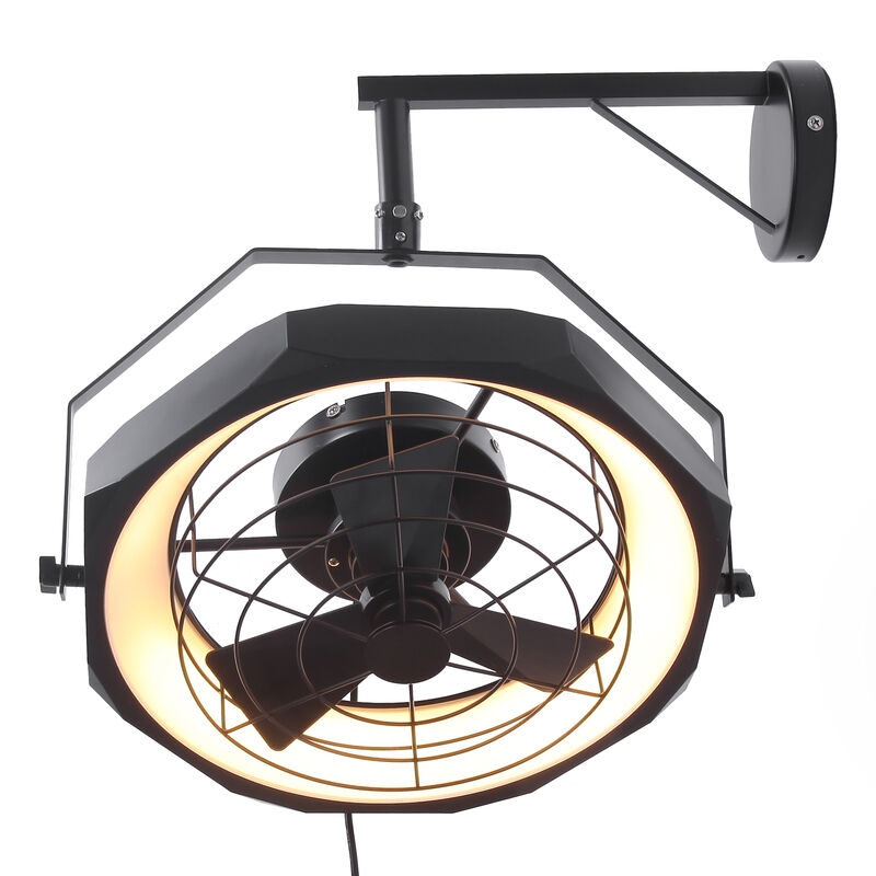 20.5 in. Black Dimmable Wall Mount Fan with LED Light and Remote
