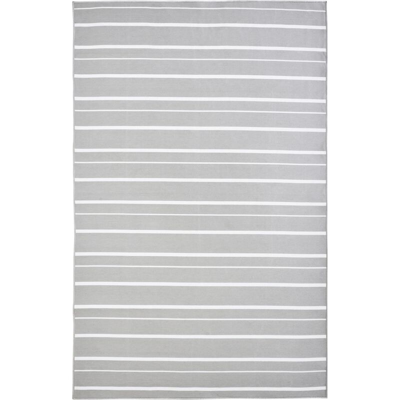 9' x 12' Gray and White Striped Rectangular Outdoor Area Throw Rug