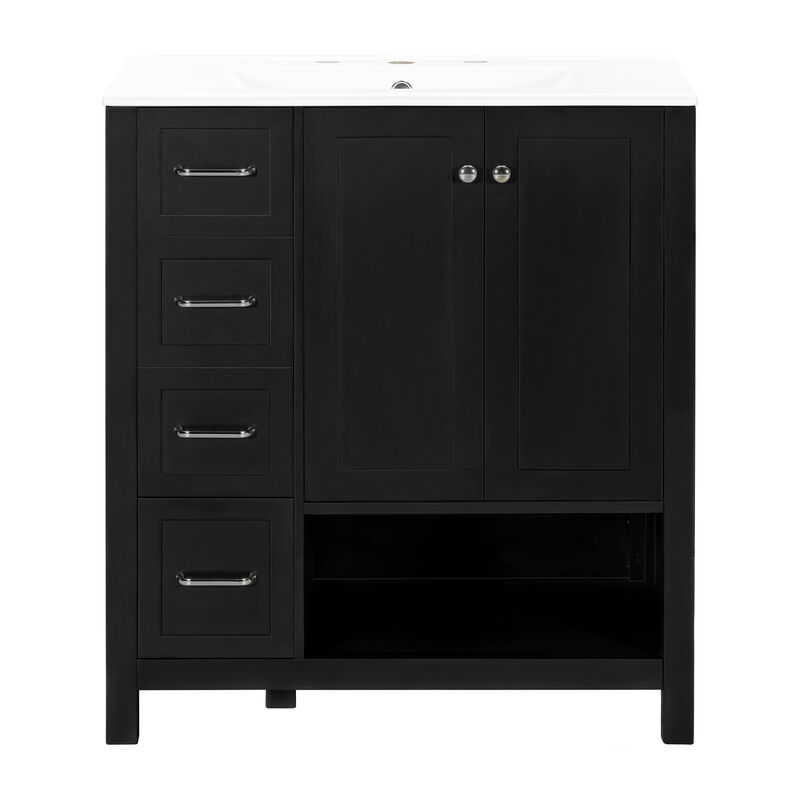 Merax Bathroom Storage Cabinet with Ceramic Basin, 2 Drawers & Door Cabinet image number 0