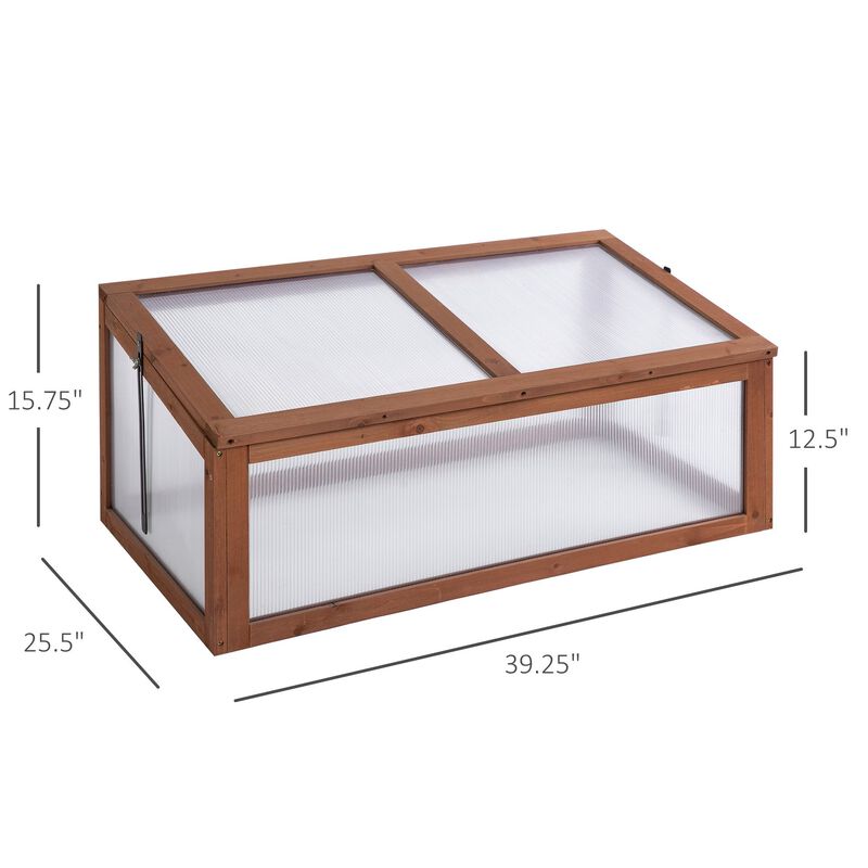 Greenhouse Wooden Polycarbonate Cold Frame Grow House Outdoor Raised Planter Box Protection, PC Board, Brown, 39" x 26" x 16"