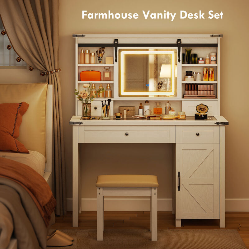 Hivvago Makeup Vanity Table with Mirror, Lights and Stool image number 3