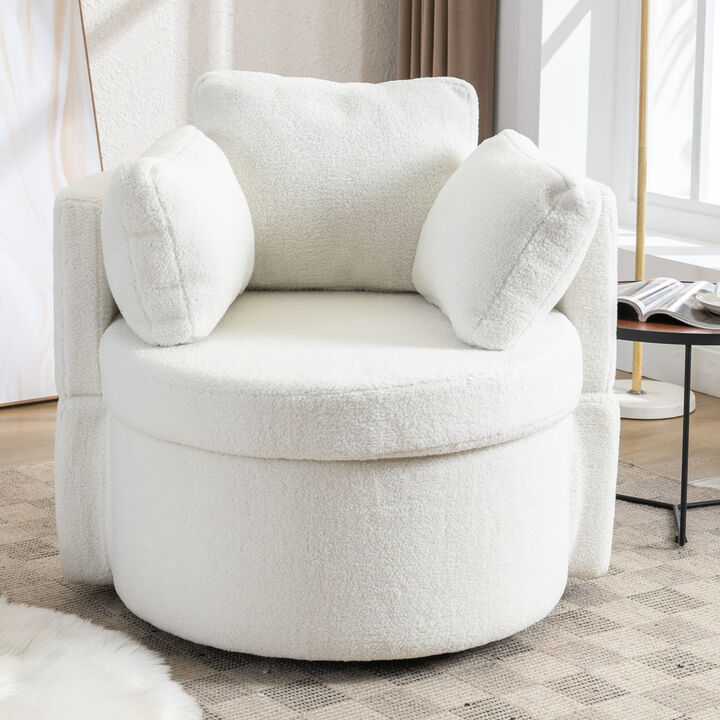 Swivel And Storage Chair For Living Room, Ivory