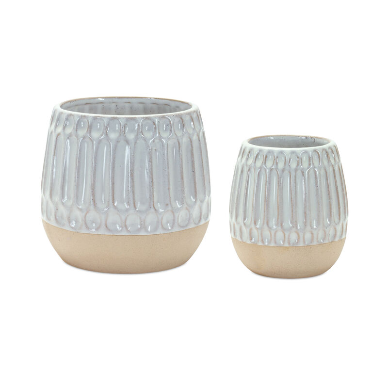 Set of 2 Ribbed Round Porcelain Table Vases &ndash; Elegant Decorative Vases for Centerpieces and Home Accents