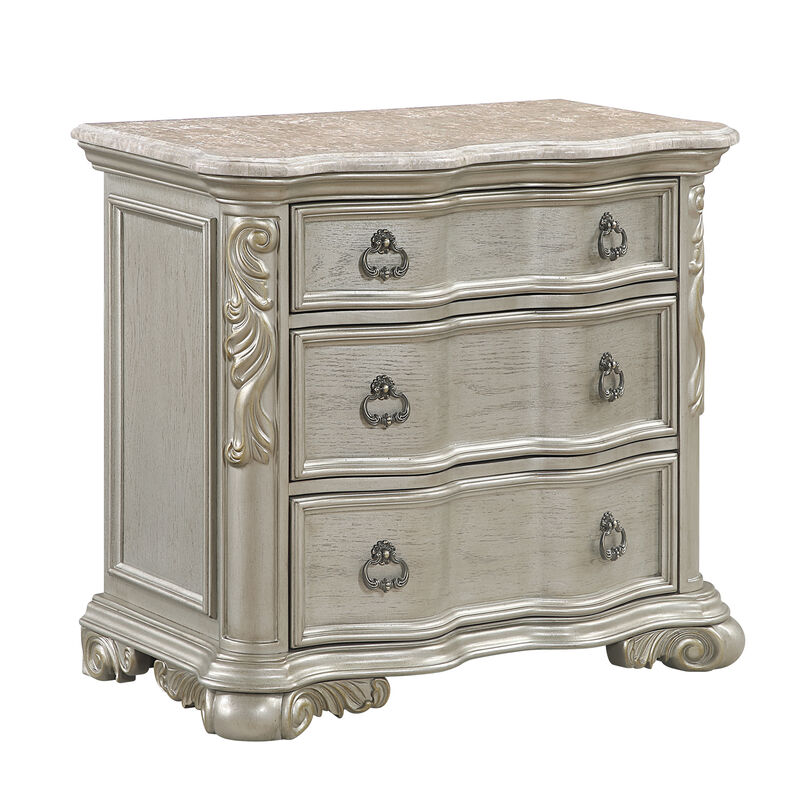 Bella Traditional Wood Nightstand with 3 Drawers, Fully Assembled Bedside Storage Table image number 2