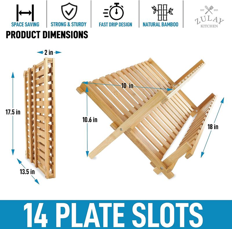 Foldable Bamboo Dish Drying Rack Organizer For Countertop