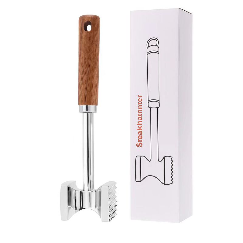 Dual-Sided Meat Tenderizer With Wooden Handle image number 0