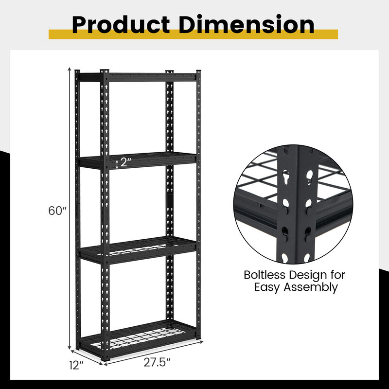 4-Tier Metal Shelving Unit with Anti-slip Foot Pad and Anti-tipping Device
