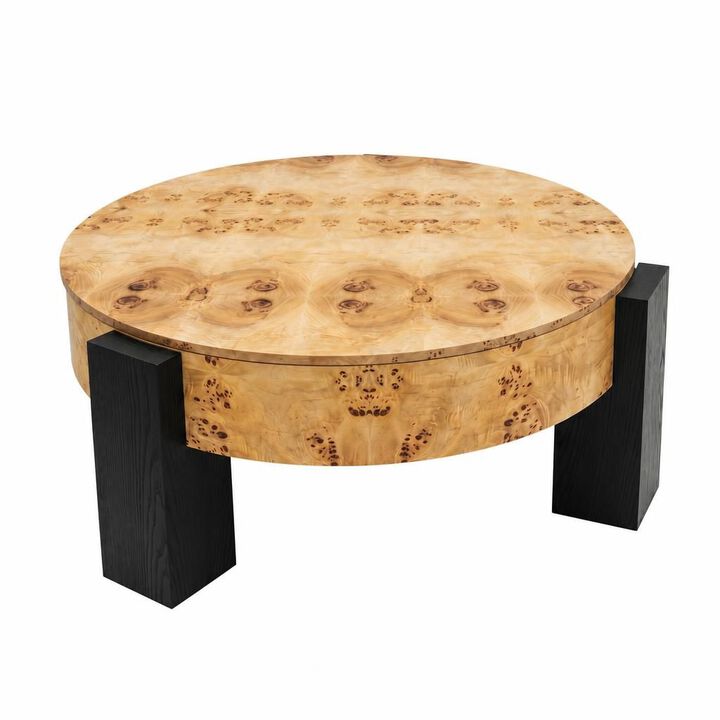 GOODSILO 33 Inch Round Coffee Table With Hidden Storage, Modern Sturdy Accent Table For Living Room Small Spaces