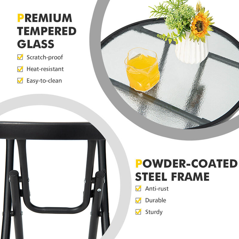 Patio Side Table with Tempered Glass Tabletop