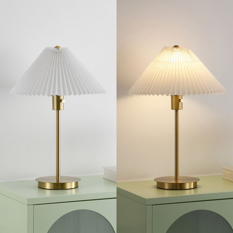 Freida Modern Glam Metal Column LED Table Lamp with USB Charging Port and Pleated Shade