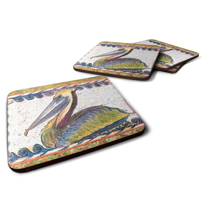 Caroline's Treasures 8057FC Bird-Pelican Foam Coasters (Set of 4), 3.5 H x 3.5 W, Multicolor