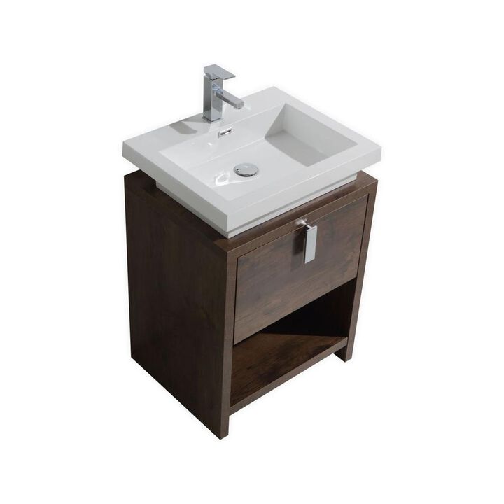 Kubebath Levi 24 Rose Wood Modern Bathroom Vanity w/ Cubby Hole