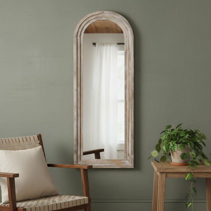 HomeRoots 64" White Solid Wood Arch Framed Full Length Mirror image number 1