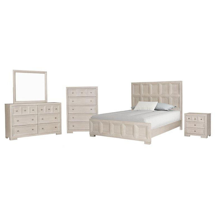 Kizie 5pc Queen Bedroom Set, Nightstand, Chest, Dresser in Beige Wood
